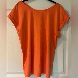 Women's Peach Orange Cross Open Back Cuffed Sleeveless Top